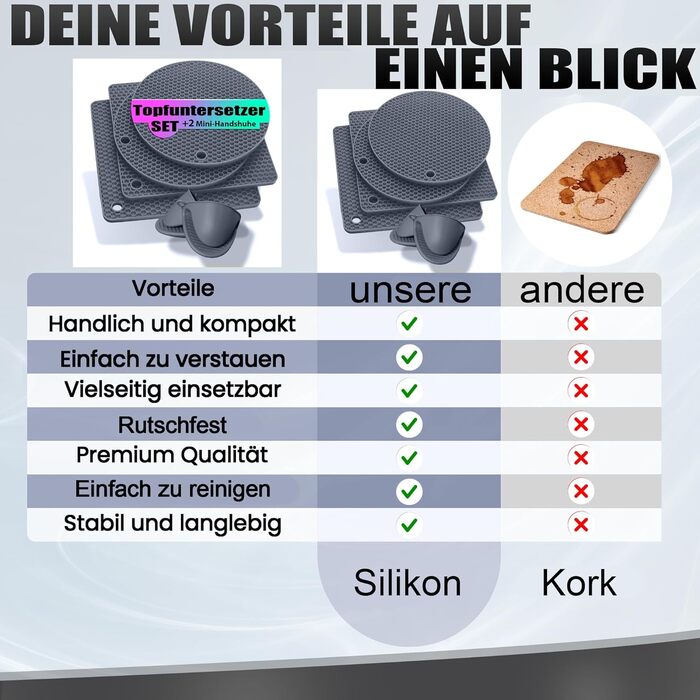 Набір силіконових підставок 6 предметів світло-сірий Pantelej