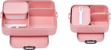Ланч-бокс с Bento Box - на 4 бутерброда или 8 ломтиков хлеба - Ланч-бокс для небольших закусок и остатков еды - Ланч-бокс для взрослых - Коробка с отделениями - (Nordic Pink, Lunchbox Duo Pack Large / Midi)