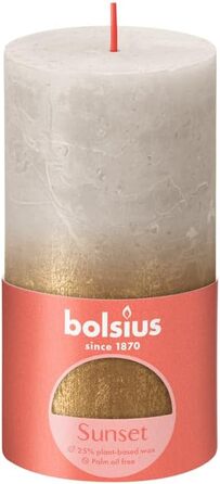 Свічки Bolsius Rustic Pillar - Металеві, що згасають - Рожево-червоні - Упаковка з 4 шт. - Тривалий час горіння 60 годин - Без запаху - Містить натуральний рослинний віск - Без пальмової олії - 13 x 7 см (13 x 6,8 см, Піщано-сірий та золотистий)