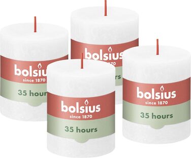 Свічки Bolsius Rustic Pillar - Оливково-зелені - Набір з 4 шт. - Декоративні побутові свічки - Час горіння 60 годин - Без запаху - Натуральний рослинний віск - Без пальмової олії - Оливково-зелені (8 x 7 см, Білі)