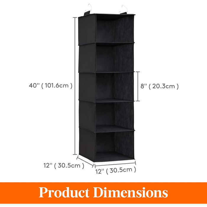 Підвісна полиця Lifewit з 2 предметів, органайзер для шафи, шафа-купе з підвісною системою, тканинне підвісне сховище, органайзер для шафи, складний і компактний з металевими гачками, 5 відділень, (чорний, 5 відділень x 2)