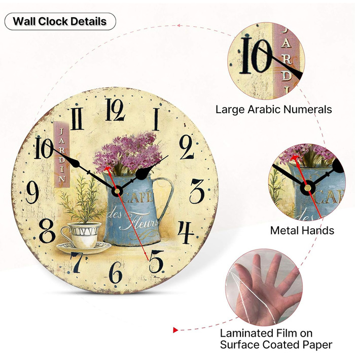 Настінний годинник з ретро-квітковим візерунком Toudorp