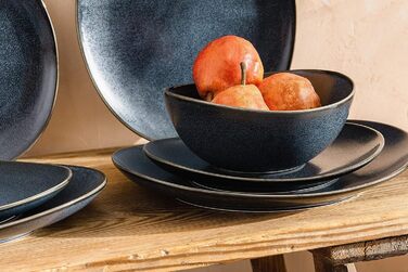 Набір посуду konsimo Combi 6 персон - TIME BLACK Набір безпечних тарілок для мікрохвильової печі Modern 18 предметів - Сейф для миття посудомийної машини Твердий порцеляновий столовий сервіз - Обідня тарілка Тарілка для сніданку Супова чашка 18 шт. (Чорни