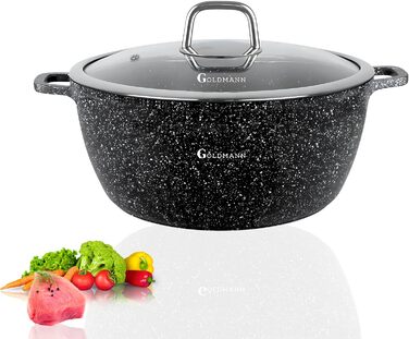 Каструля 6,5 л з антипригарним покриттям та скляною кришкою 28 см Goldmann