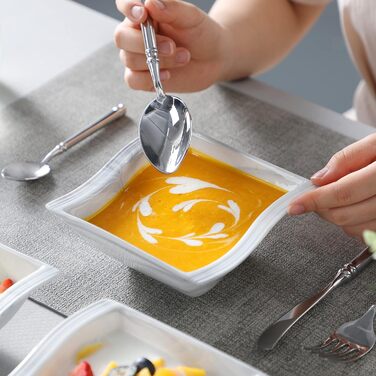 Серія FLORA, набір з 6 порцелянових креманки для каш, миски для рису 450 мл, закусочної миски, десертної миски для салату, супів, рамен, фруктів і т.д. 13,5x13,5x5,4 см (сірий, 6 шт. салатник)