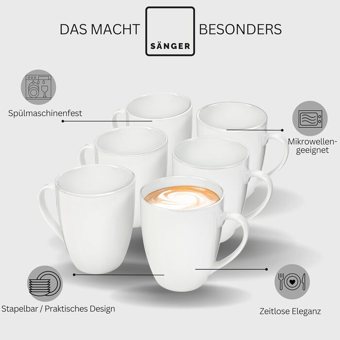 Тарілка для пасти New Port з 4 предметів, набір тарілок для пасти на 4 особи, порцелянова миска для пасти, глибока тарілка, яку можна мити в посудомийній машині, багатофункціональна миска біла 370 мл PREMIUM COLLECTION (кавова кружка 6 предметів)