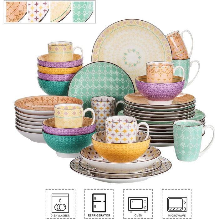 Набор фарфоровой посуды Haruka, 48 шт. - Mness aptieka Набор круглых комбинированных сервизов на 12 человек, включает чашки, миски, десертные тарелки и обеденные тарелки (тюльпан, обеденный сервиз из 40 предметов)