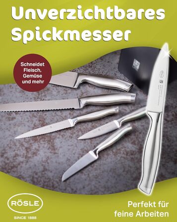Високоякісний кухонний ніж 20 см для м&39яса, риби, птиці та овочів, нержавіюча сталь 18/10, ергономічна срібна ручка, гострий ніж для кухні (ніж для чищення овочів)