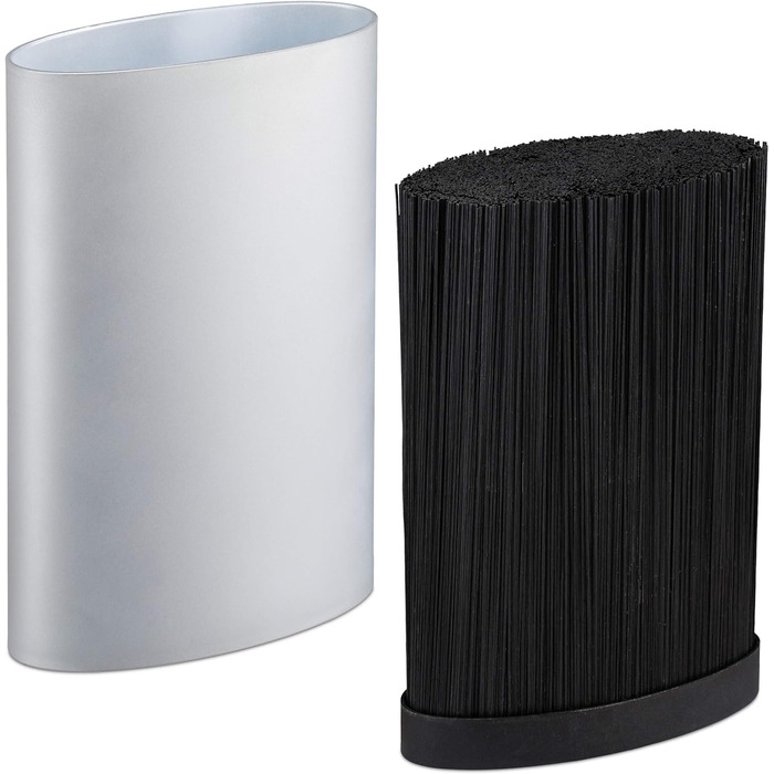 Ножовий блок овальний, відсік для ножів зі щетиною, 22 x 16,5 x 6,5 см, сріблястий Relaxdays