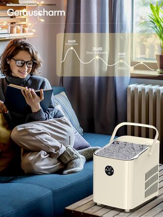 Льодогенератор FOHERE 14 кг 24 години, 8 кубиків льоду за 6 хвилин, 2 розміри кубиків льоду, самоочисний льодогенератор з ручкою, льодосборником та кошиком, льодогенератор для вечірки, офісу, автофургона (білий)