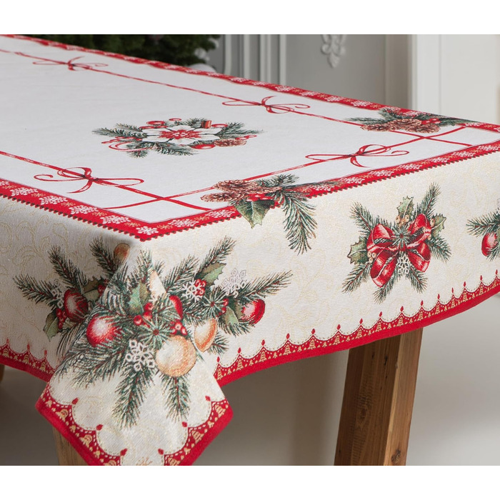 Дім різдвяної гобеленової різдвяної скатертини Скатертина на Різдво та Новий рік (різдвяні стрічки (блискучі), 140x140 см)