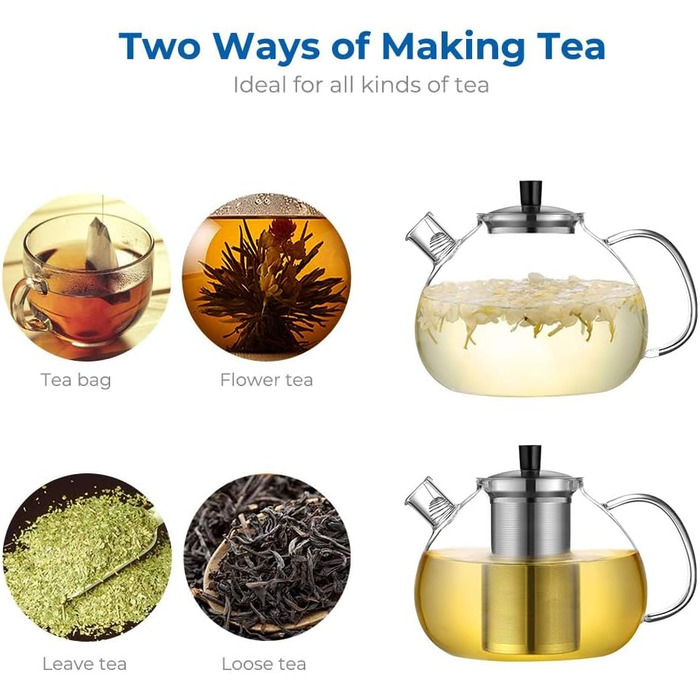 Cкляний заварювальний чайник 2 л зі знімним ситечком Ecooe