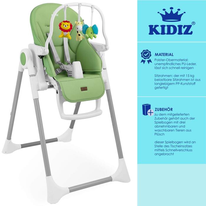 Дитячий стільчик для годування від 6 місяців зелений Kidiz