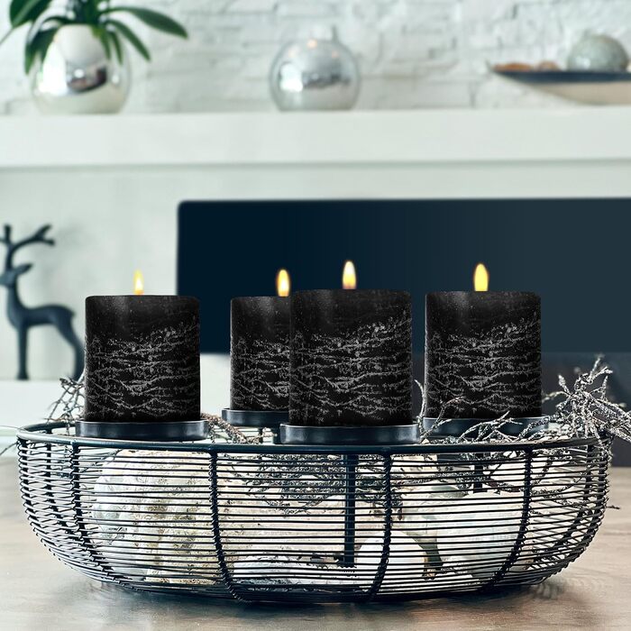 Набір із 4 свічок-стійок Brandsseller 7x10 см Однотонні та виготовлені з парафіну Сільські свічки з тривалим часом горіння Декоративні свічки для прикраси столу, Різдва та вечірок (7 x 10 см Набір із 4 шт. , чорні)