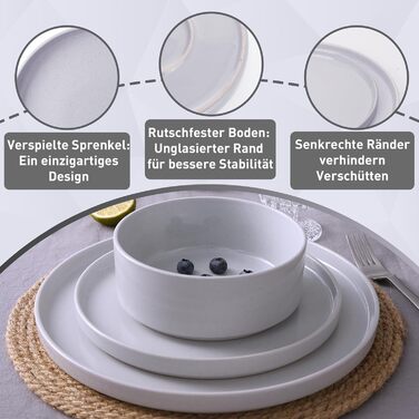 Набір посуду Richmount Nebula для 6 осіб, набір тарілок та мисок із 18 предметів, набір посуду з крапчастої кераміки, можна мити в мікрохвильовій печі та посудомийній машині, сервірування Nebula для 6 осіб (світло-сірий, сервірування Nebula для 4 осіб)