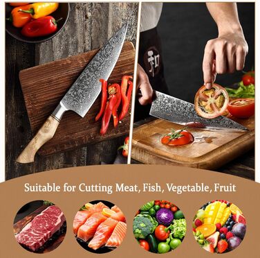 Нож поварской 21 см, дамасская сталь HEZHEN