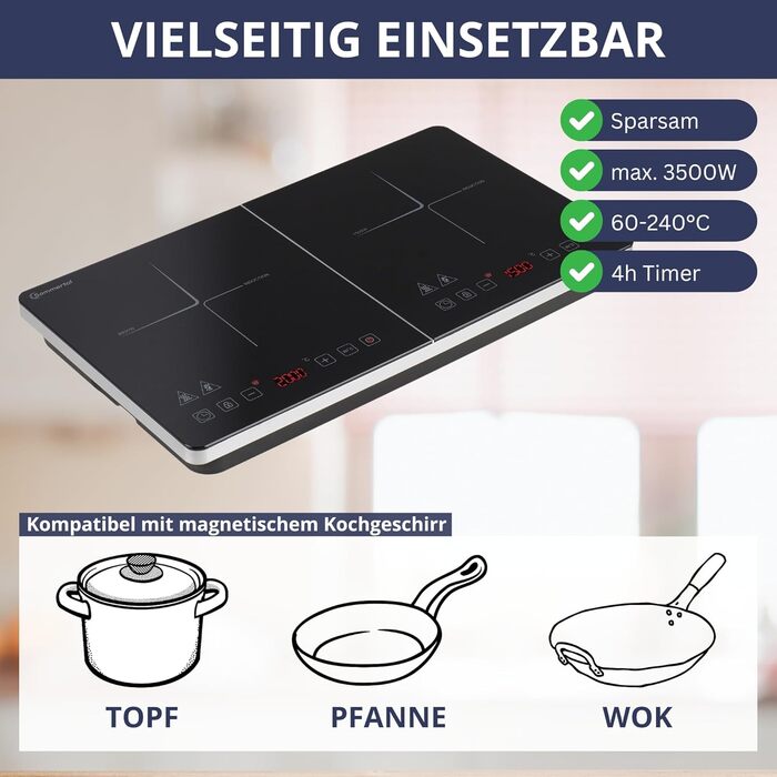 Індукційна варильна поверхня на 2 конфорки 3500 Вт Sommertal