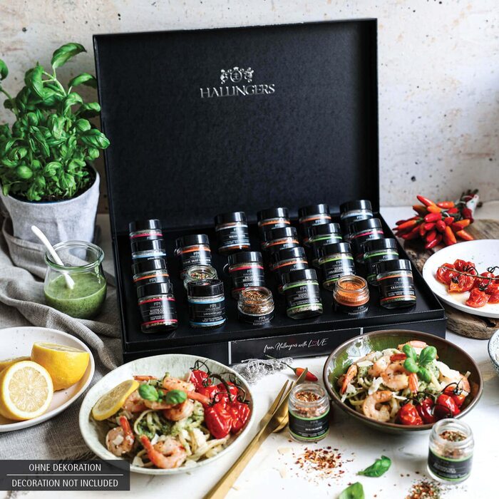 Набір Hallingers - Подарунковий набір спецій ручної роботи, 12 спецій з усього світу (набір) - Літній подарунок та ідеальний подарунок для барбекю День народження, вітання, новосілля, річниця, дружба, Набір Gen, 12 спецій (73651) (Набір Deluxe., 24 спеції