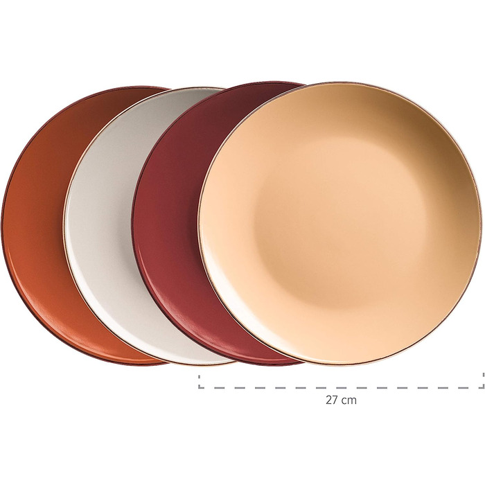 Современный набор посуды на 4 персоны с ободком цвета латуни, комбинированный набор из 16 предметов в форме купе без ободка, красочный, керамогранит, природа, 931871 Metallic Rim