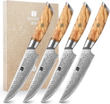 Набор из 4 ножей для стейка из дамасской стали 13 см XINZUO