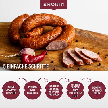 Натуральна оболонка для ковбас Натуральна оболонка вищого сорту для домашньої ковбаси, ялівцевої ковбаси, білої ковбаси, сардельки (калібр 18/20 мм, 91 метр, овеча оболонка)