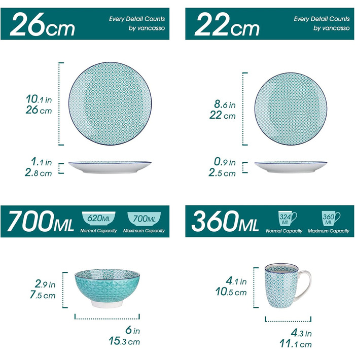 Фарфоровый набор посуды 32 предмета, разноцветный vancasso