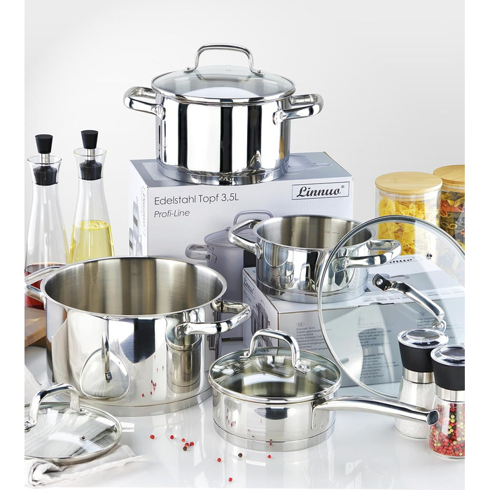 Маленька індукційна каструля Linnuo 16 см зі скляною кришкою, маленька каструля об&39ємом 1,5 л виготовлена з нержавіючої сталі 18/10, ручка не нагрівається, коване дно для всіх плит, міні-каструля, каструля для молока, індукційна каструля (16 см 1,2 л)