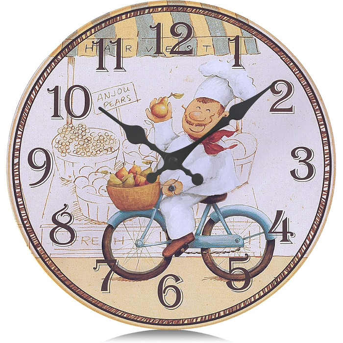 Настінний кухонний годинник Lafocuse 30 см, дерев&39яний, безшумний, вінтажний кухонний годинник жовтого кольору, без цокання, антикварний ностальгічний сільський ретро-прикраса для їдальні, ресторану, вітальні