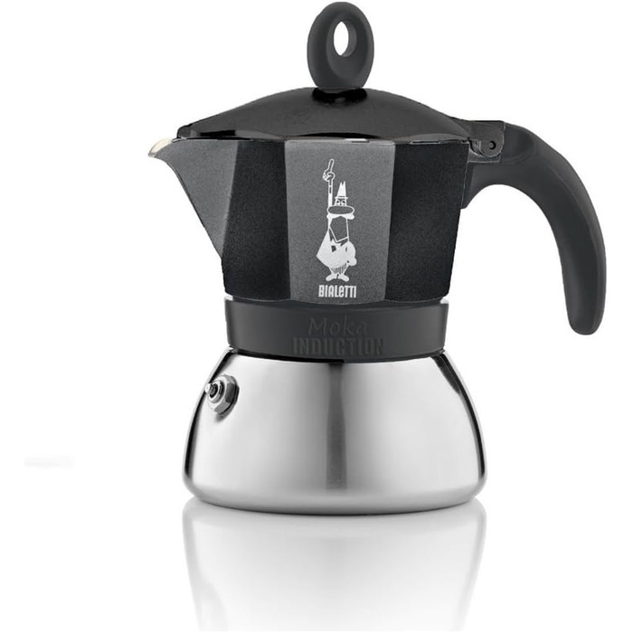 Мока-пот, Підходить для всіх плит, Еспресо (150 мл), (3 чашки, Moka Induction, Чорний)