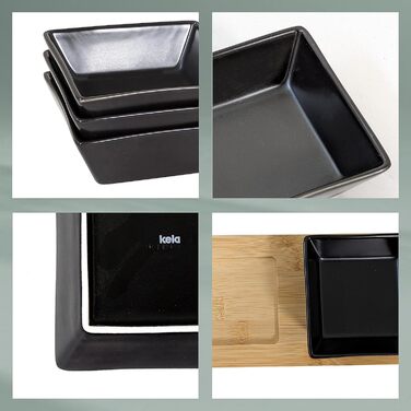 Набір мисок kela Philipa, 4 предмети, порцеляна, білий, основа з бамбука, квадрат, 12261