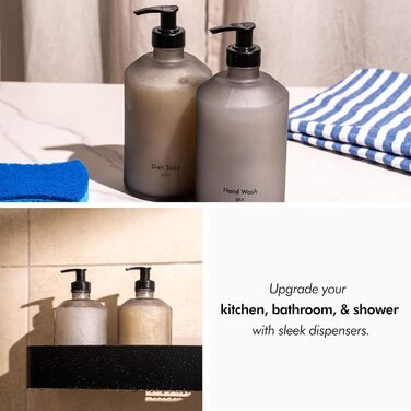 Дозатор рідкого мила скляний 500 мл чорний, набір 2 предмети, KIVY