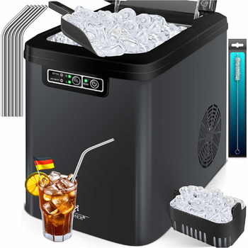 Льодогенератор KESSER Льодогенератор з нержавіючої сталі Льодогенератор 12 за 24 год Приготування за 7 хв Резервуар для води 2,2 літра 2 розміри кубиків льоду Світлодіодний дисплей Функція самоочищення з аксесуарами (антрацит)