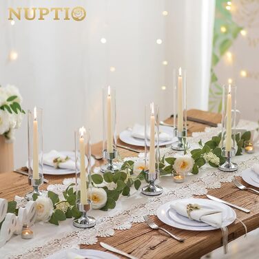 Скляний циліндричний свічник NUPTIO, скляний свічник - свічник-паличка, весільний стіл зі скляною стільницею без основи, ліхтар, скляний циліндричний свічник, свічка-паличка, День святого Валентина 31 см (10 шт. , срібло)