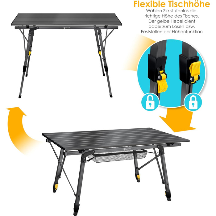 Складной стол для кемпинга KESSER Складной стол с алюминиевой рамой Рулонная столешница Складной стол Регулировка высоты, включая сумку для переноски с ремнем для переноски 90 x 53 см - до 30 кг, (90 см x 53 см, антрацит)