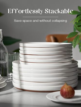 Набір десертних тарілок DOWAN з кераміки, набір керамічних тарілок 6 персон, обідня тарілка порцеляна, обідня тарілка, тарілка для посуду з кераміки, плоска тарілка для сніданку Para Salad, макарони, (26 см, ванільно-біла)