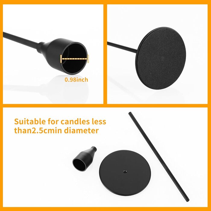 Елементний металевий свічник, 33/28/23 см, тривимірний свічник-конус, елегантний свічник-конус у ретро-стилі для весіль, вечерь при свічках, вечірок, днів народження, домашнього декору (чорний), 6-