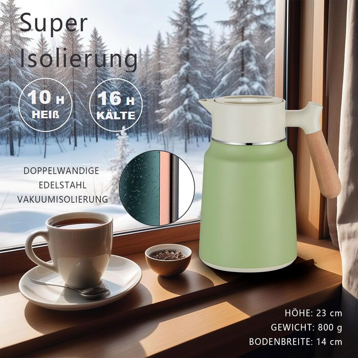 Термос-кавник 1,5 л нержавіюча сталь, зелений VETIN