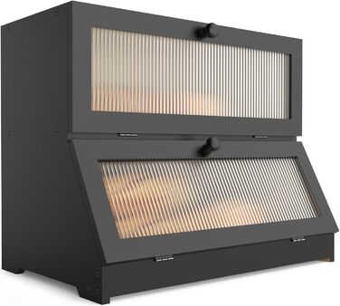 Дворівнева бамбукова хлібниця 40 x 25 x 33 см, чорна Itslife