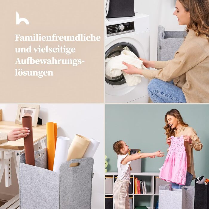 Кошик для білизни Повстяний вузький розбірний - Мішок для білизни Великий для брудної білизни Мішок для білизни Великий збірник білизни Фетр - Вузький компактний кошик для білизни Складна тканина світло-сірий кошик для прання 75 л світло-сірий