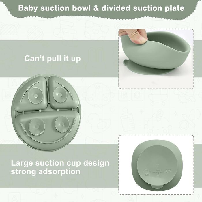 Набір дитячого столового посуду, набір дитячого столового посуду з 12 предметів, дитяча ложка, чашка для пиття, силіконовий нагрудник, дитяча тарілка, дитяча тарілка з присоскою, набір столових приборів для відлучення дитини, без бісфенолу А, можна мити в