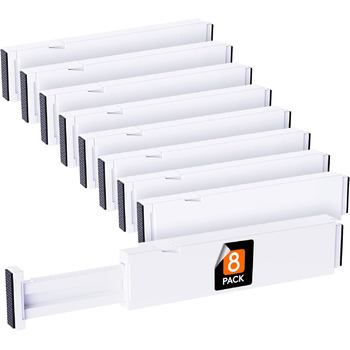 Набір з 8 роздільників для шухляд висотою 6 см, регульованими шухлядами 28-43,2 см Система організації посуду/одягу/косметики, роздільник ящиків регулюється для комода/спальні/ванної кімнати/офісу