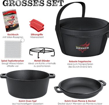 Чавунна каструля 4,8 л. і сковорода 1,8 л. чорний KESSER