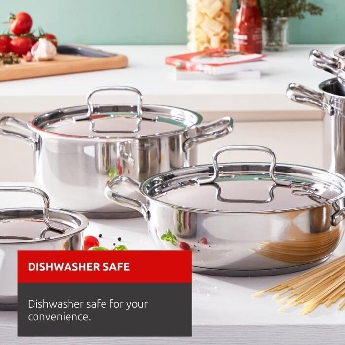 Набір універсального посуду Lagostina Sfiziosa з 24 предметів, виготовлений з нержавіючої сталі 18/10 з тришаровим дном Lagoseal Plus, включає 5 каструль, 3 каструлі, молочник, 8 кришок та 7 кухонних приладів (13 предметів)