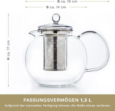 Скляний чайник із 3 частин із вбудованим ситечком 1.3 л Creano
