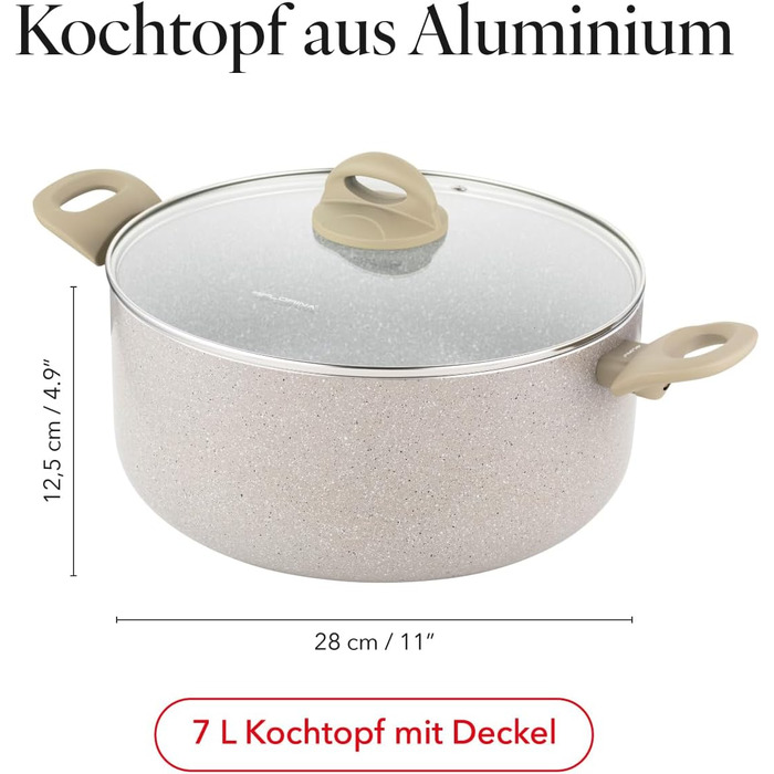Алюмінієва каструля FLORINA 16 см 1,6 л Підходить для індукції Керамічне покриття, стійке до подряпин М&39яка ручка під дерево Термостійка Для всіх варильних поверхонь Легко миється (ISLA, 7 л - 28 см)