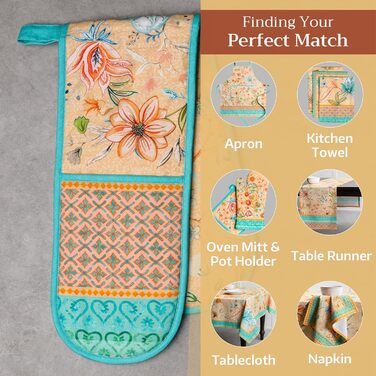 Рукавички для духовки Maison d&39 Hermine, прихватки для каструль, 100 бавовна, термостійкі кухонні рукавички, рукавички для духовки (19 см x 33 см) та прихватки для каструль (20 см x 20 см) для приготування їжі, Morzine - рукавички для духовки (19 x 33 с