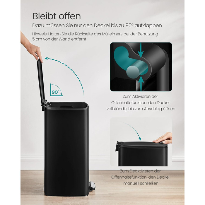 Сміттєвий бак 30 л чорний SONGMICS