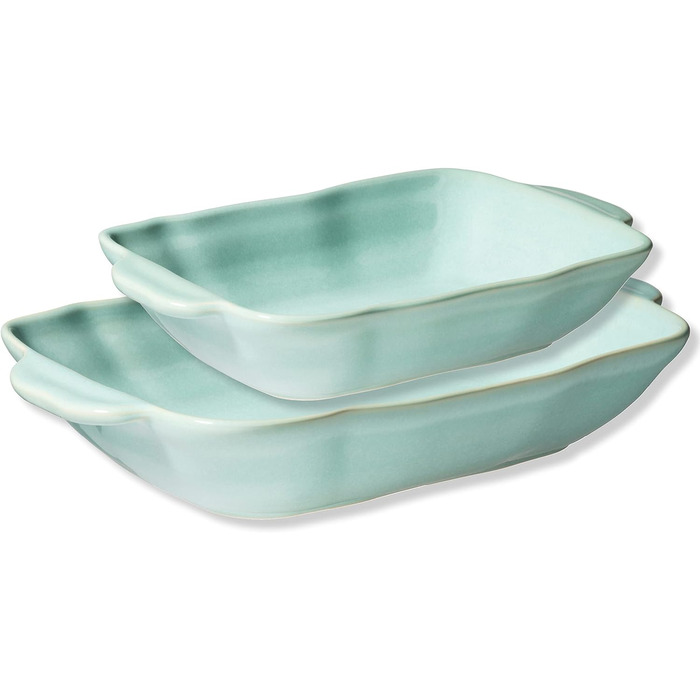 Серія Вера Каструлі з реактивною глазур'ю в наборі з 2 шт. , стійка до подряпин і порізів, прямокутна, керамічна (зелена), 931846