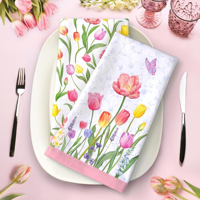 Кухонні рушники, бавовна, 4 упаковки, кухонні рушники, 100 бавовна. Осінній набір кухонних рушників. Універсальні високоякісні кухонні рушники для сушіння, 50 x 70 см (Pink Flower 02)