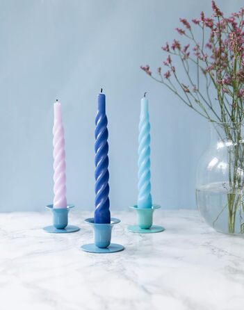 Свічки з крученим конусом, виготовлені в Італії, доступні 25 кольорів, лаковані настільні свічки, спіральні свічки з тривалим часом горіння 5 годин, декоративні свічки, 6 шт. , 2,2 x 21 см (світло-блакитні)